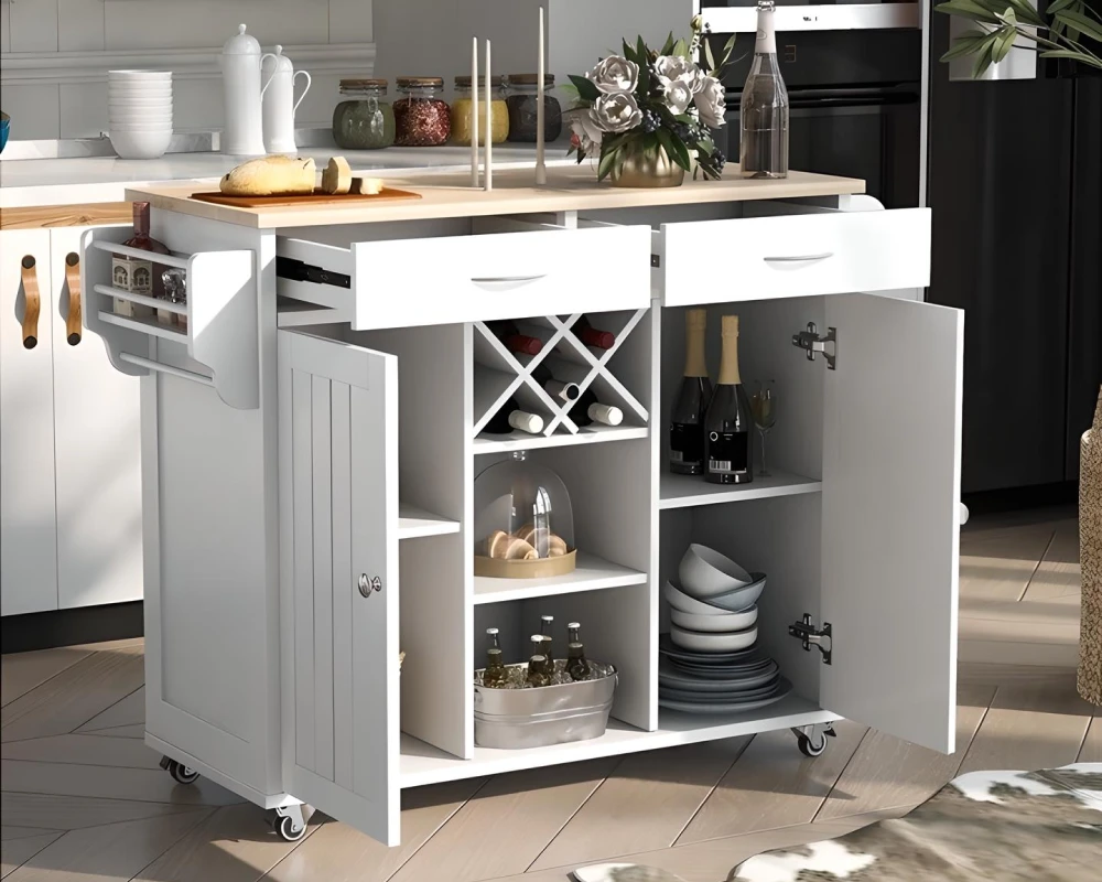 wooden rolling cart with drawers