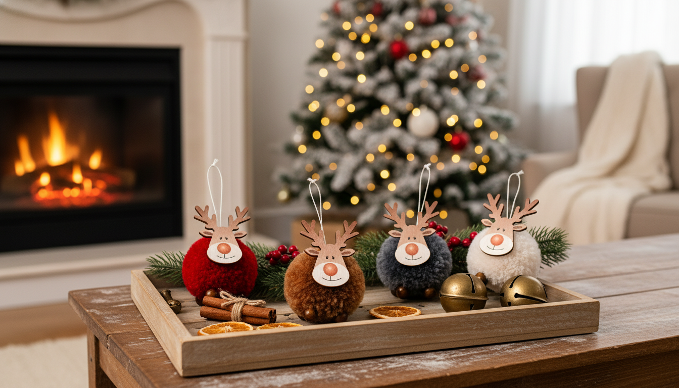 4pcs Felt Deer Christmas Ornaments for Tree & Gifts