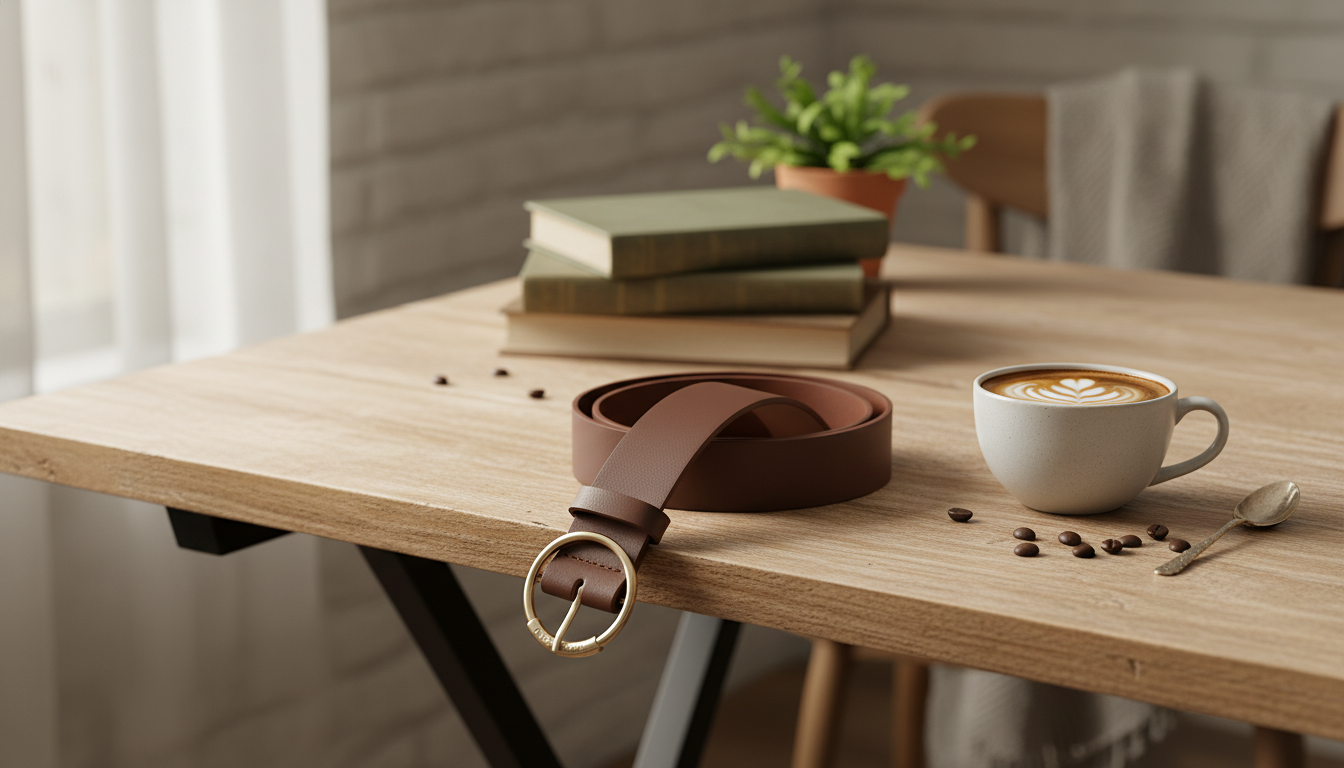 Coffee Brown PU Belt with Gold Buckle for Women
