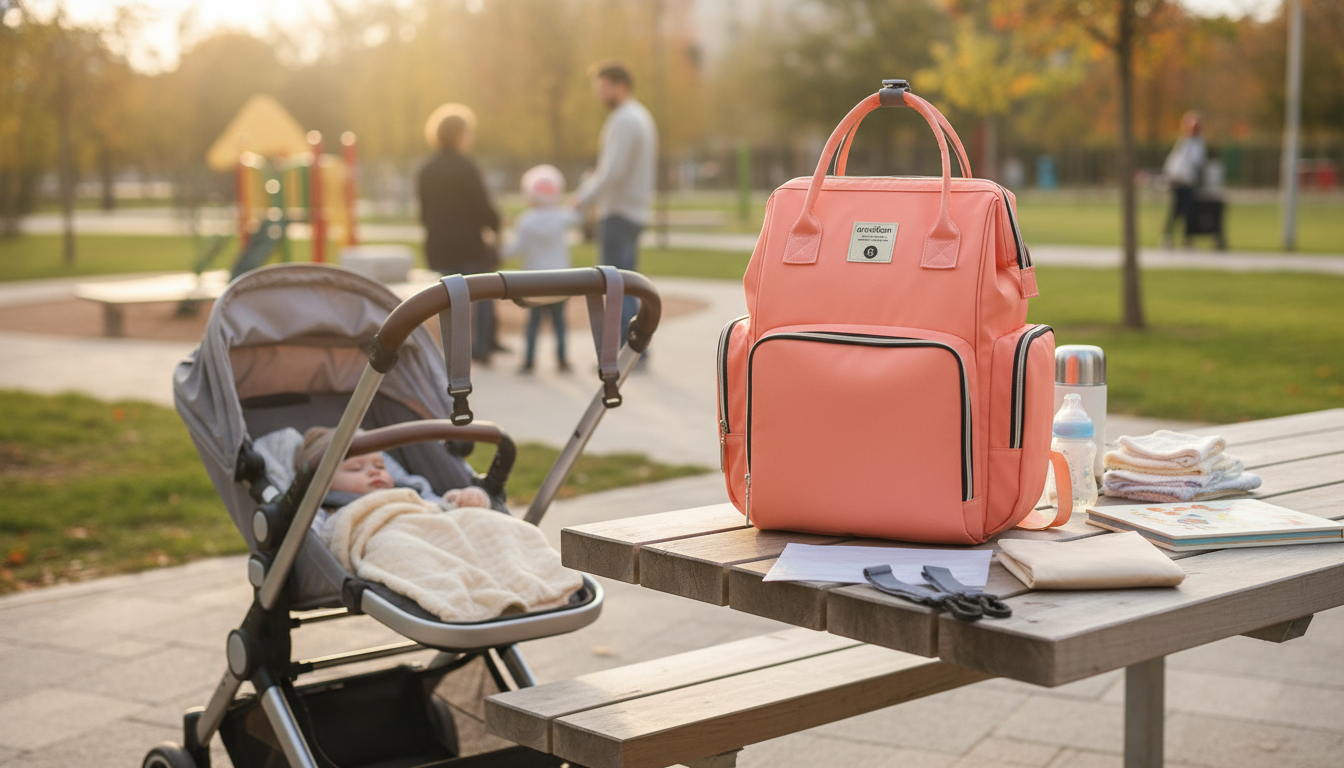 Large-Capacity Diaper Backpack with Secure Stroller Straps