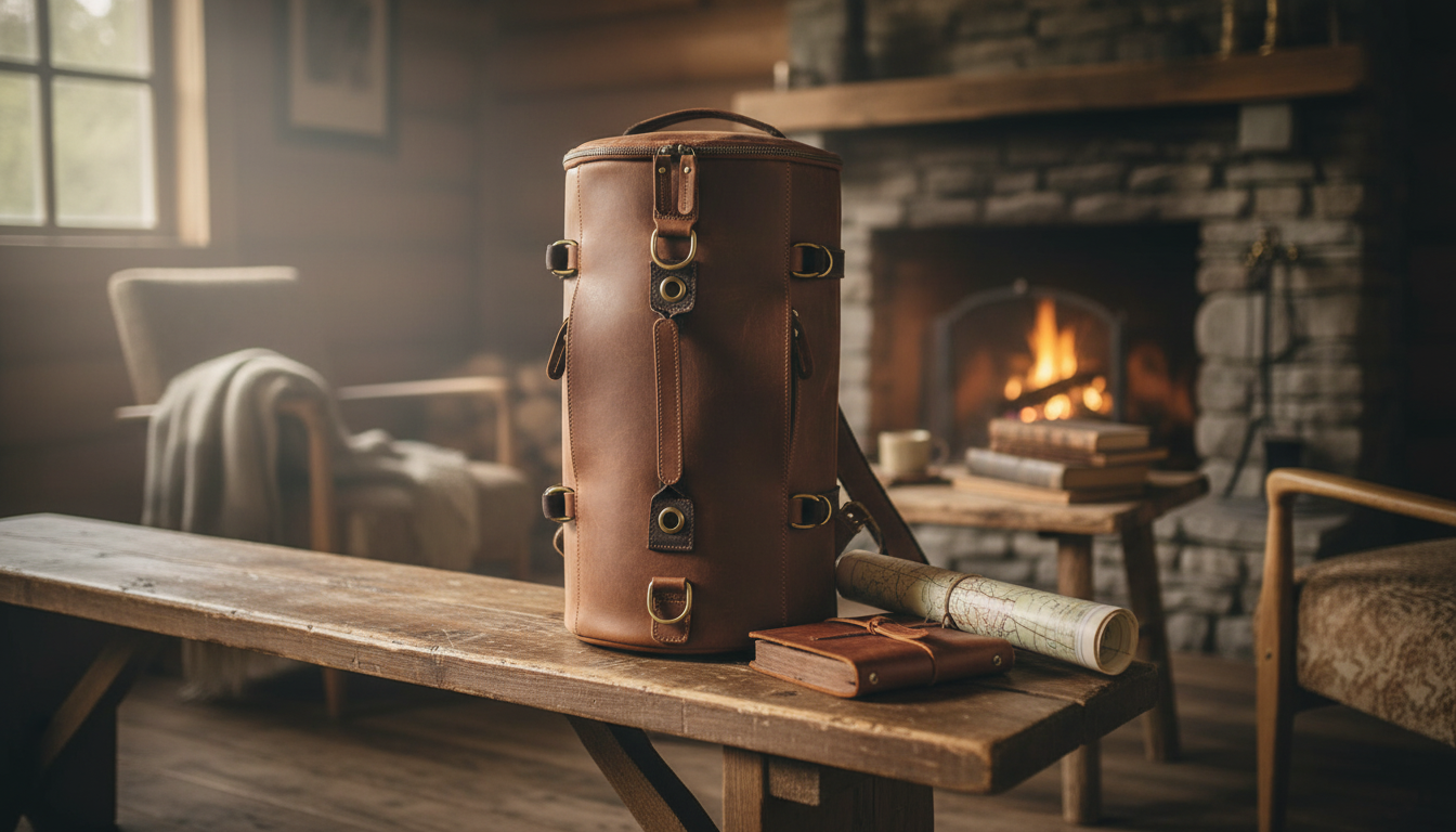 Vintage Leather Bucket Backpack: Men’s Travel Daypack