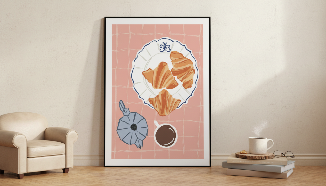 Croissants & Coffee Wall Art for Cozy Kitchen Corners