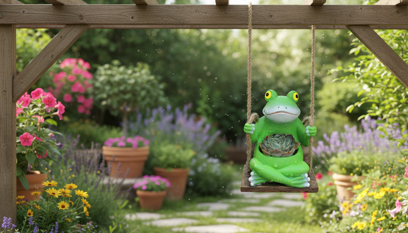 Swinging Frog Hanging Planter: Cute Resin Garden Décor